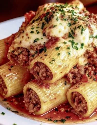 ( V. )Rigatoni umplut cu carne,topping mozzarella si oregano. Pret:8,99 RON/100 g.