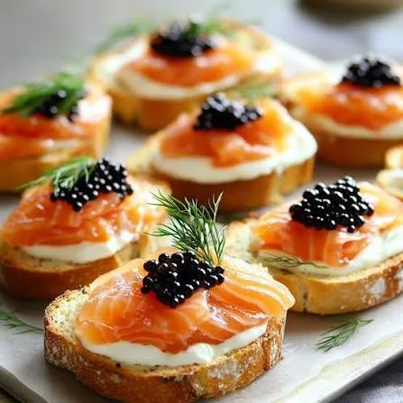 ( IX. )Baguettes cu crema de branza,somon afumat si caviar. Pret: 4,99 RON/buc.